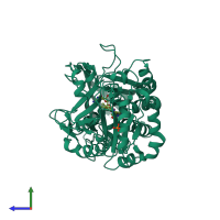 PDB entry 4rek coloured by chain, side view.