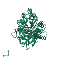 PDB entry 4rep coloured by chain, side view.