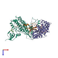 PDB entry 4rew coloured by chain, top view.