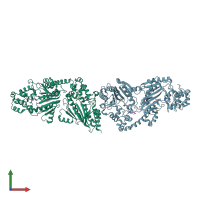 PDB entry 4rf7 coloured by chain, front view.