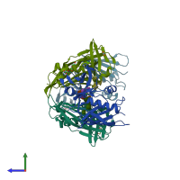 PDB entry 4rfb coloured by chain, side view.