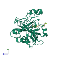 PDB entry 4rfc coloured by chain, side view.