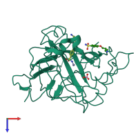 PDB entry 4rfd coloured by chain, top view.