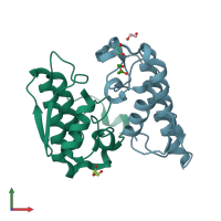 PDB entry 4rfp coloured by chain, front view.