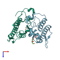 PDB entry 4rfp coloured by chain, top view.