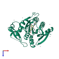 PDB entry 4rfq coloured by chain, top view.