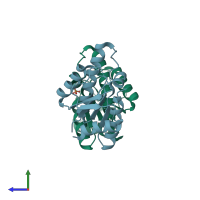 PDB entry 4rfv coloured by chain, side view.