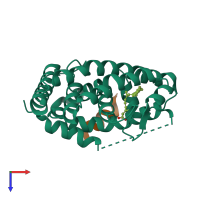 PDB entry 4rfw coloured by chain, top view.