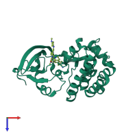 Monomeric assembly 1 of PDB entry 4rg0 coloured by chemically distinct molecules, top view.