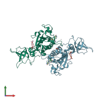 PDB entry 4rg1 coloured by chain, front view.