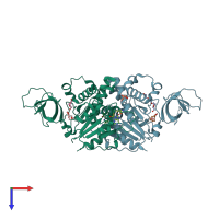 PDB entry 4rg1 coloured by chain, top view.