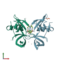 PDB entry 4rg2 coloured by chain, front view.