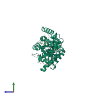 PDB entry 4rgl coloured by chain, side view.