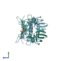 PDB entry 4rgt coloured by chain, side view.