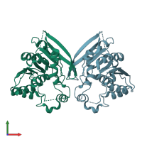 PDB entry 4rgy coloured by chain, front view.