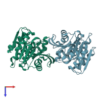 PDB entry 4rgy coloured by chain, top view.