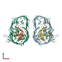 PDB entry 4rhb coloured by chain, front view.