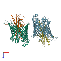 PDB entry 4rhb coloured by chain, top view.