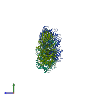 PDB entry 4rhh coloured by chain, side view.