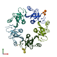 PDB entry 4rhs coloured by chain, front view.