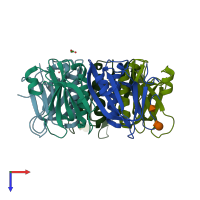 PDB entry 4rhs coloured by chain, top view.