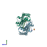 PDB entry 4ri3 coloured by chain, side view.