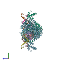 PDB entry 4ri8 coloured by chain, side view.