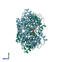 PDB entry 4rih coloured by chain, side view.