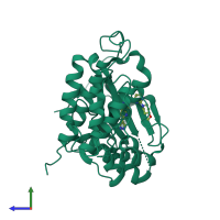 PDB entry 4rj5 coloured by chain, side view.