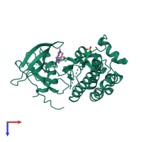 Monomeric assembly 1 of PDB entry 4rj7 coloured by chemically distinct molecules, top view.