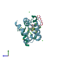 PDB entry 4rjd coloured by chain, side view.