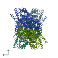 PDB entry 4rji coloured by chain, side view.