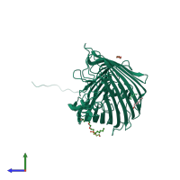 PDB entry 4rjw coloured by chain, side view.