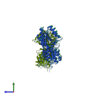 PDB entry 4rk0 coloured by chain, side view.