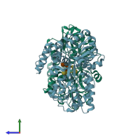 PDB entry 4rk9 coloured by chain, side view.