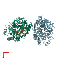 PDB entry 4rk9 coloured by chain, top view.