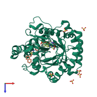 PDB entry 4rka coloured by chain, top view.