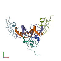 PDB entry 4rkh coloured by chain, front view.