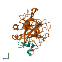 PDB entry 4rkj coloured by chain, side view.