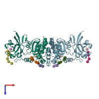 PDB entry 4rkk coloured by chain, top view.