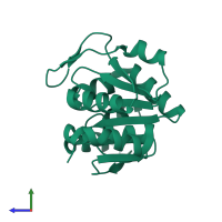 PDB entry 4rkw coloured by chain, side view.
