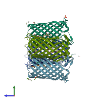 PDB entry 4rl8 coloured by chain, side view.