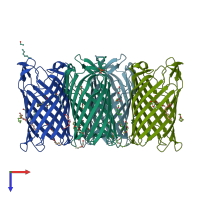 PDB entry 4rl8 coloured by chain, top view.