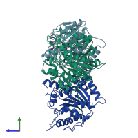 PDB entry 4rla coloured by chain, side view.