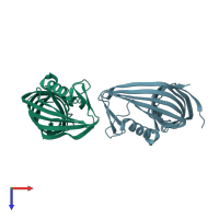 PDB entry 4rlb coloured by chain, top view.