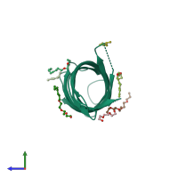 PDB entry 4rlc coloured by chain, side view.