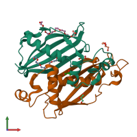 PDB entry 4rlj coloured by chain, front view.