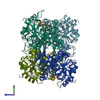 PDB entry 4rls coloured by chain, side view.