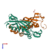 PDB entry 4rlw coloured by chain, top view.