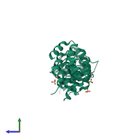 PDB entry 4rly coloured by chain, side view.